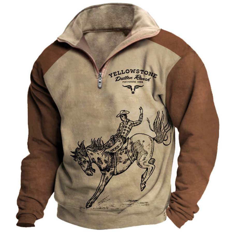 

Herren-Sweatshirt Yellowstone Western Cowboy Viertelreißverschluss Langarm Farbblock Alltagsoberteile