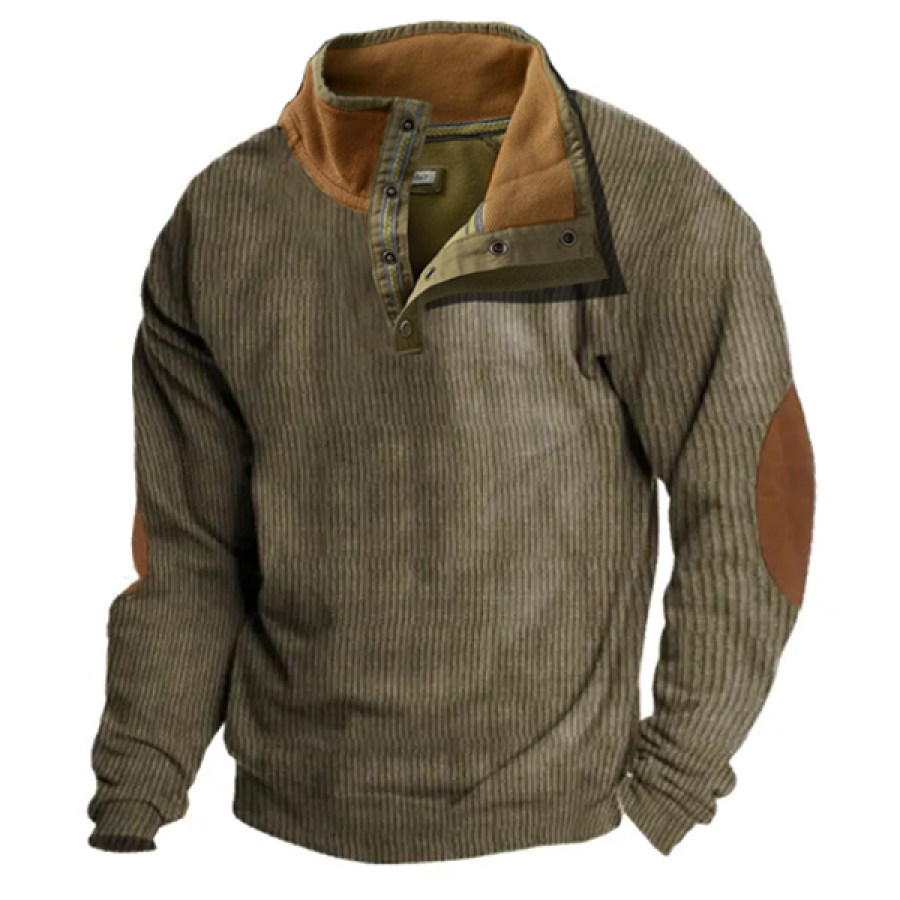 

Henley – Sweat-shirt En Velours Côtelé Pour Hommes Design Original Patchwork De Couleurs Pull Décontracté à Col Montant
