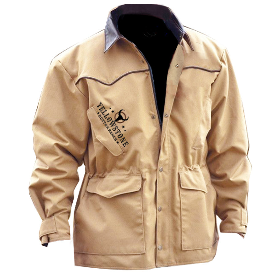 

Veste Cargo Imprimé Yellowstone Pour Hommes Manteaux D'extérieur En Cuir à Revers Couleur Contrastée Design Original