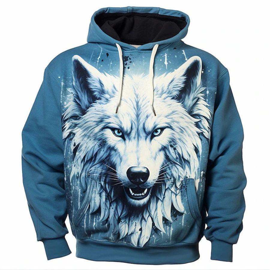 

Herren-Sweatshirt Mit 3D-Wolf-Print Und Kapuze Für Den Außenbereich
