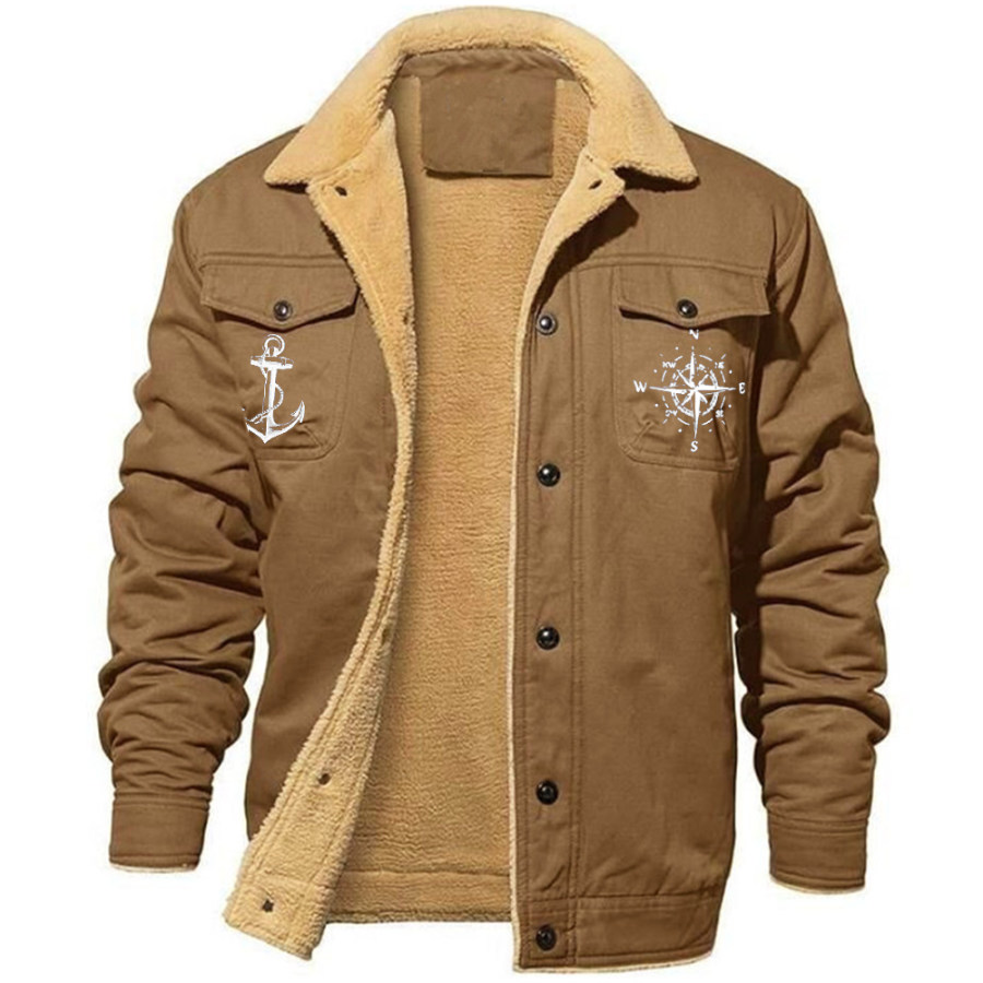 

Veste De Travail Décontractée En Coton Polaire Imprimé Ancre Boussole Nautique Vintage Pour Hommes