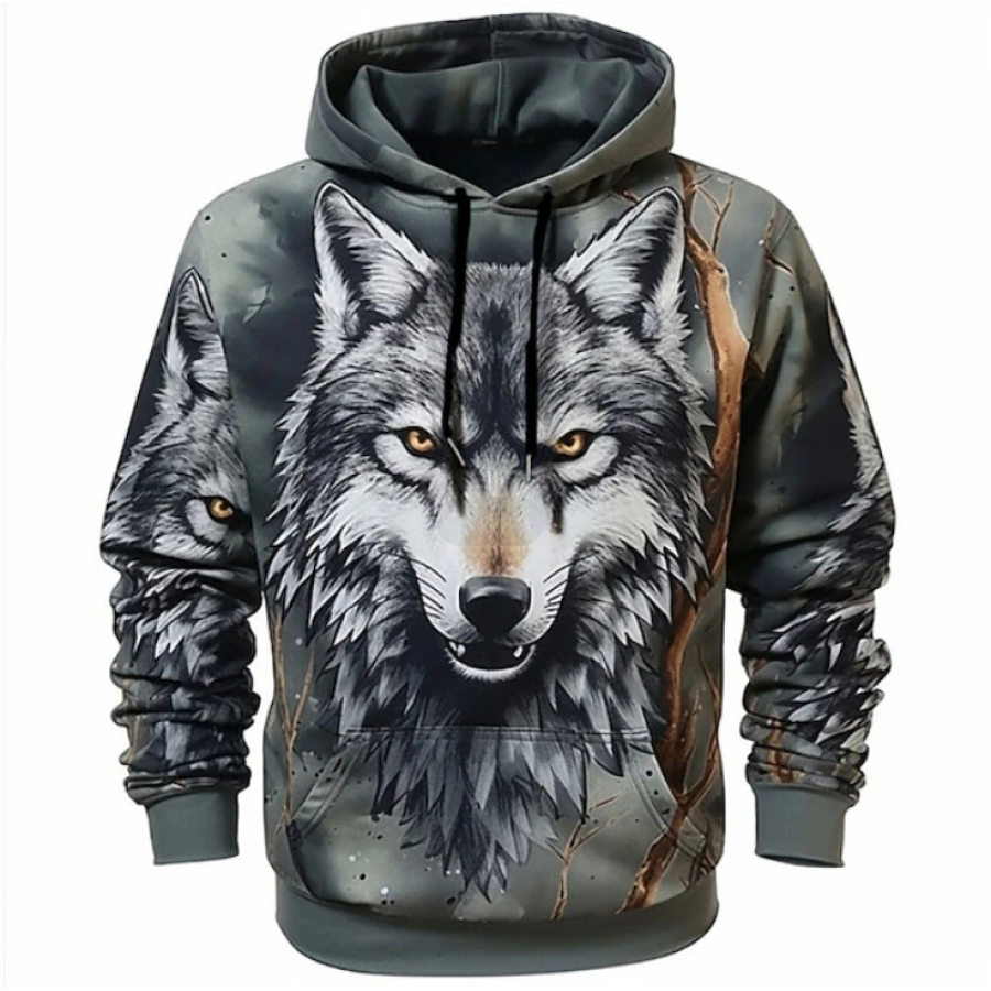 

Sudadera Con Bolsillo Y Capucha Con Estampado De Lobo 3D Para Hombre Al Aire Libre