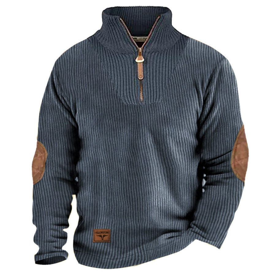 

Мужская вязаная толстовка винтажный Йеллоустонский уличный пуловер на молнии 1/4 с воротником-стойкой тактический пуловер с цветными блоками