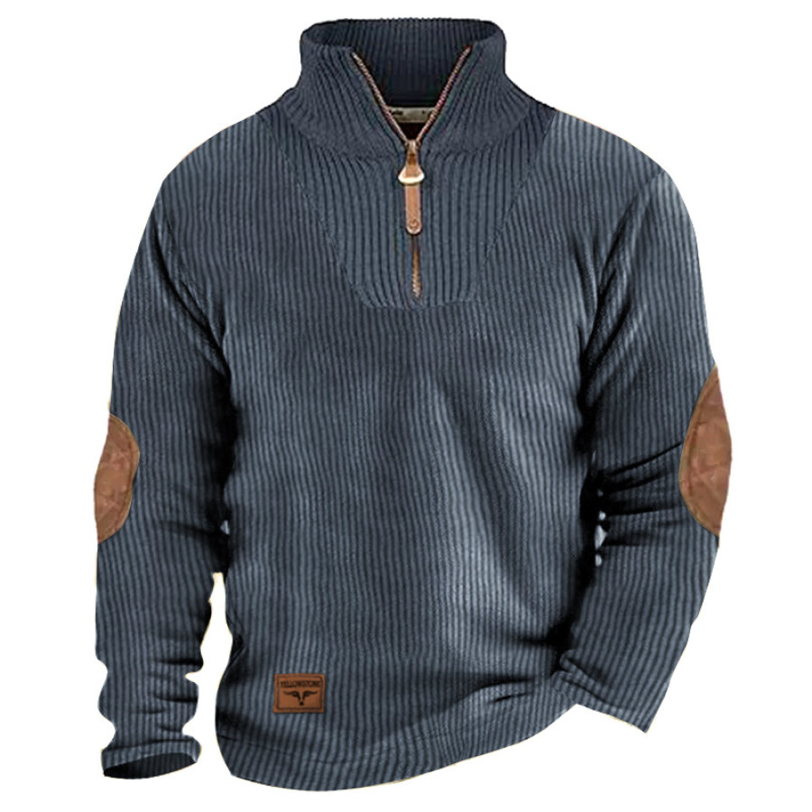 

Sudadera De Punto Para Hombre Vintage Yellowstone Al Aire Libre 1/4 Cremallera Cuello Alto Táctico Bloque De Color Jersey