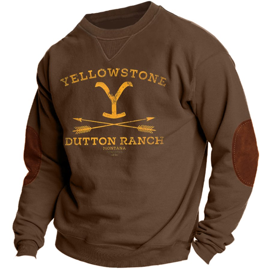 

Herren-Sweatshirt Mit Rundhalsausschnitt Im Vintage-Elbow-Patch-Yellowstone-Print