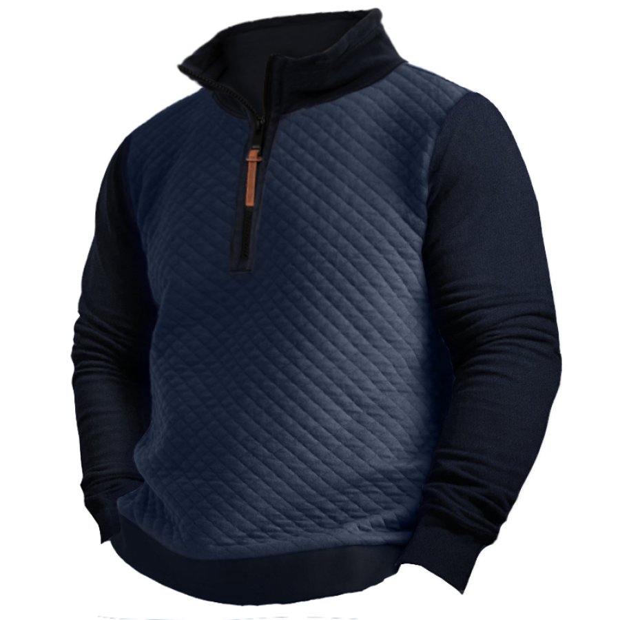 

Men's Vintage 1/4 Zipper Quilted Patchwork Sweatshirt