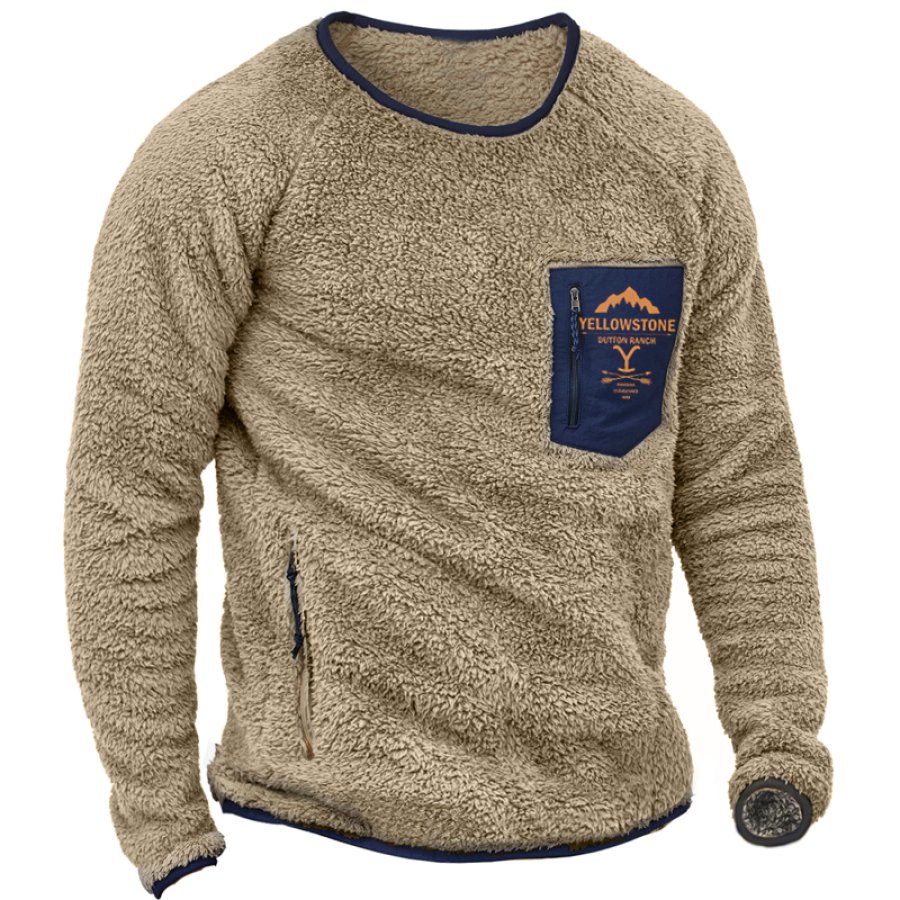 

Sweat-shirt Vintage En Molleton à Imprimé Yellowstone Pour Hommes Avec Poche Zippée Et Bloc De Couleurs