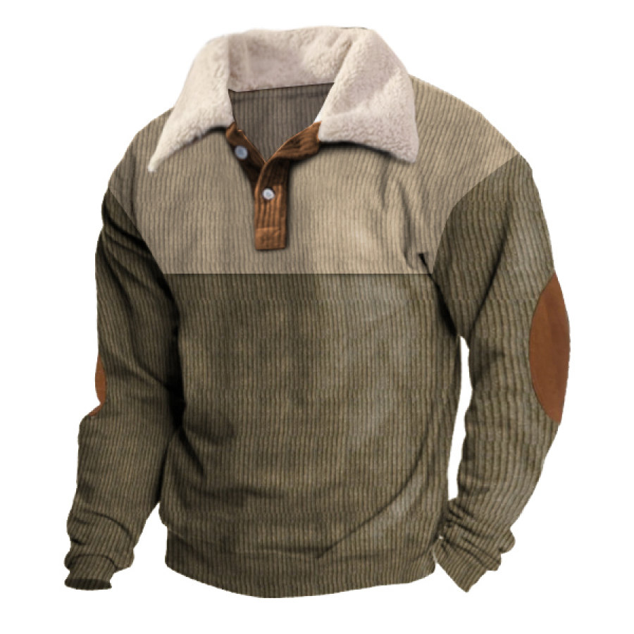 

Sudadera Para Hombre Vintage Pana Solapa Felpa Bloque De Color Codos Parches Manga Larga Tops Diarios Al Aire Libre