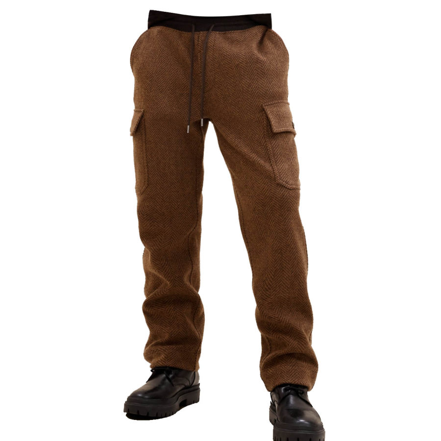 

Herren-Jogginghose Vintage-Stil Fischgrätenmuster Cargo-Outdoor-Freizeithose Für Den Alltag