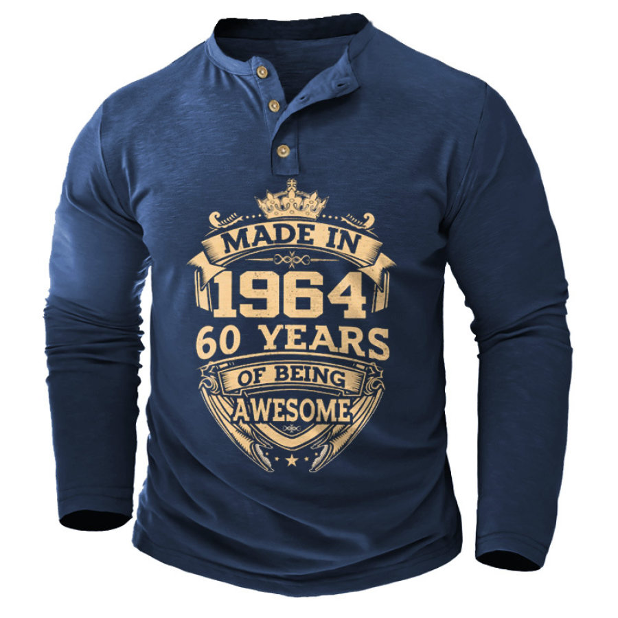 

Men's Henley T-Shirt Made In 1964 60 Years Of Being Awesome Outdoor Long Sleeve Tops