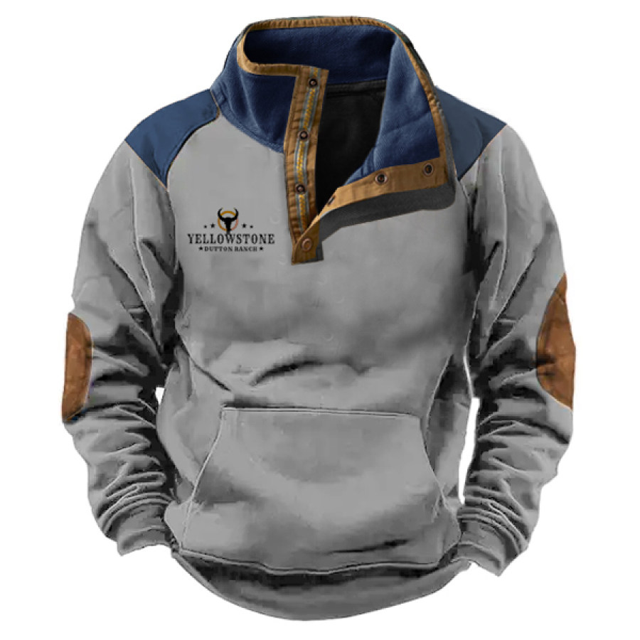 

Sudadera Henley Con Estampado Vintage Yellowstone Para Hombre Con Coderas Para Exteriores Informal