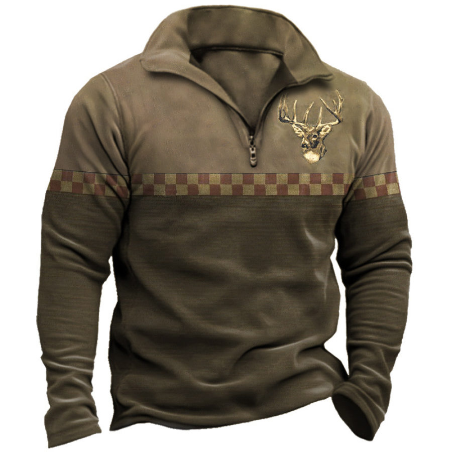 

Sudadera Con Estampado De Alces De Caza Vintage Para Hombre Jersey Informal Con Media Solapa Para Exteriores