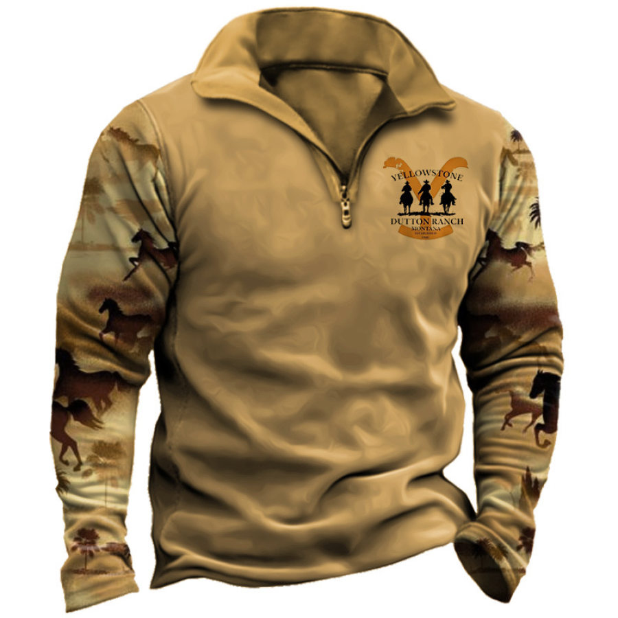 

Sudadera Con Estampado Retro De Yellowstone Para Hombre Informal Con Media Solapa Para Exteriores