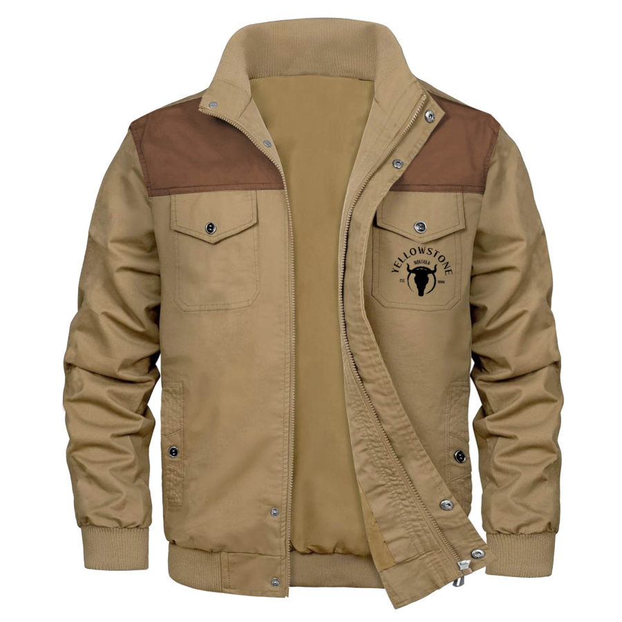 

Мужская куртка винтажная Йеллоустонская уличная куртка с цветными блоками и карманом-стойкой с воротником