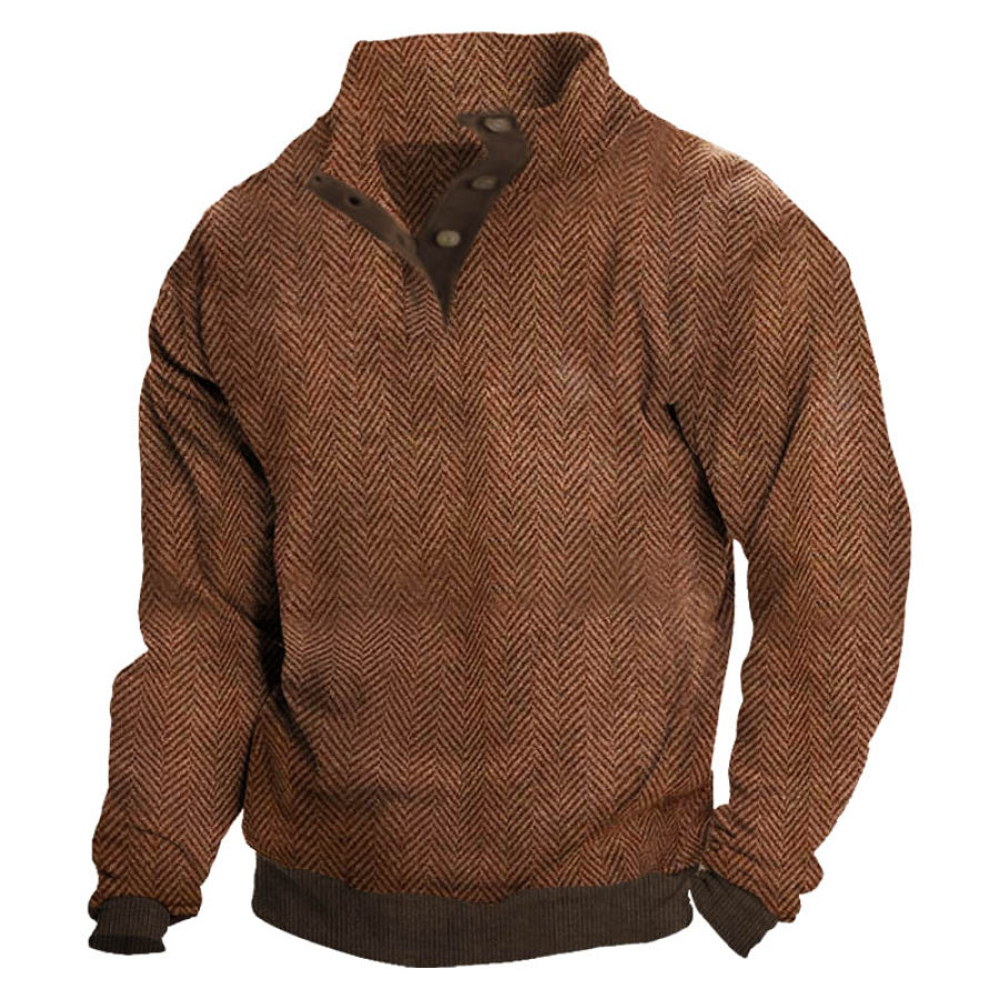 

Men's Vintage Herringbone Button Stand Collar Contrast Color Daily Tops Sweatshirt