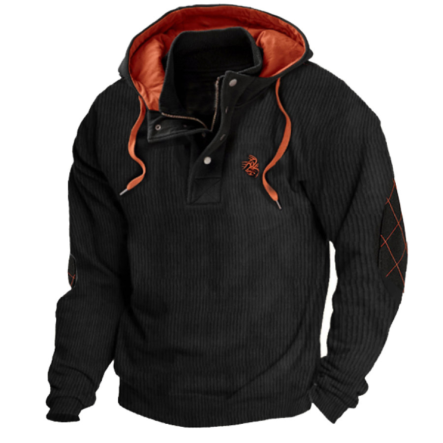 

Herren-Sweatshirt Aus Cord Hirsch Stehkragen Kapuze Outdoor-Ellenbogen-Patches Lässiger Pullover