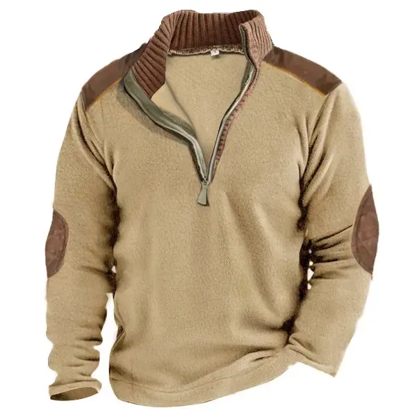 Men's 1/4 Henly Zip Fleece Sweatshirt Outdoor Stand Collar Thick Tactical Top - Cotosen.com