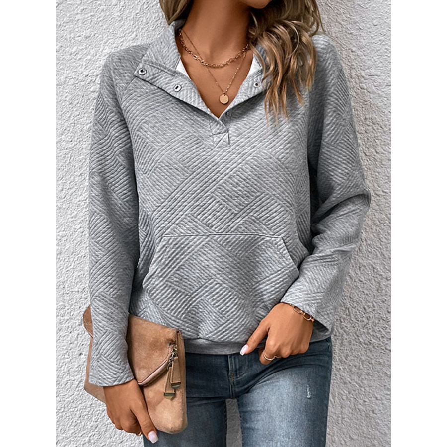 

Strukturiertes Damen-Sweatshirt Mit Stehkragen Und Lässiger Tasche