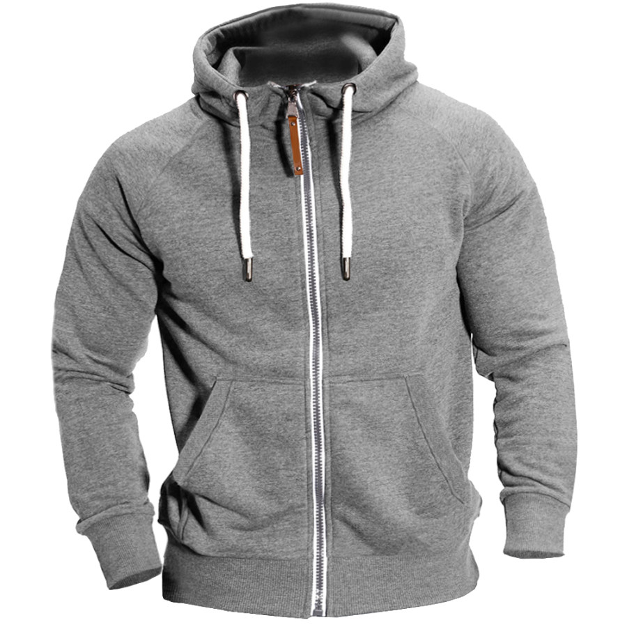 

Men's Outdoor Sports Solid Color Zipper Hooded Sweatshirt Cardigan Jacket