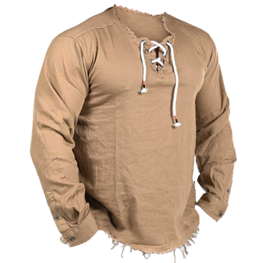 

T-Shirt Vintage à Lacets à Manches Longues Pour Hommes Chemise Tactique D'extérieur Pull