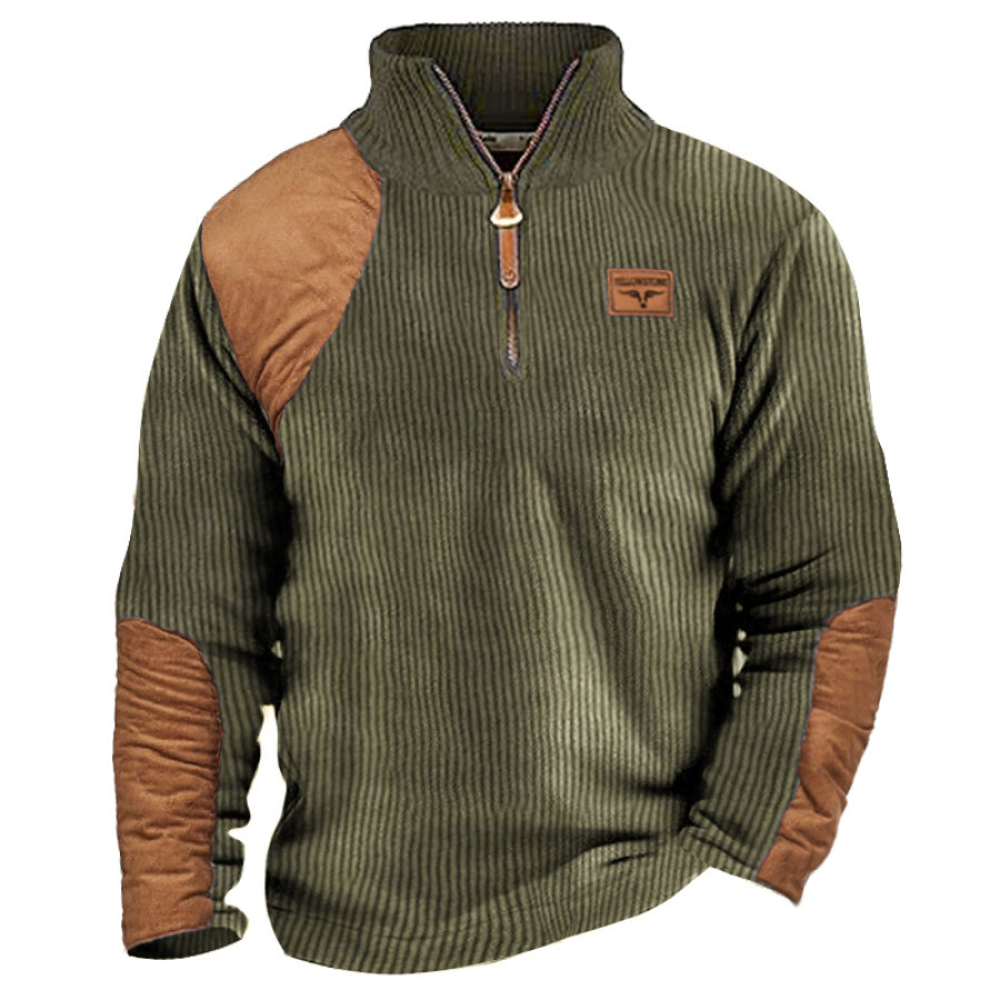 

Sweat-shirt Tricoté Tactique à Fermeture éclair 1/4 Pour Hommes Pull à Col Montant Rétro Yellowstone