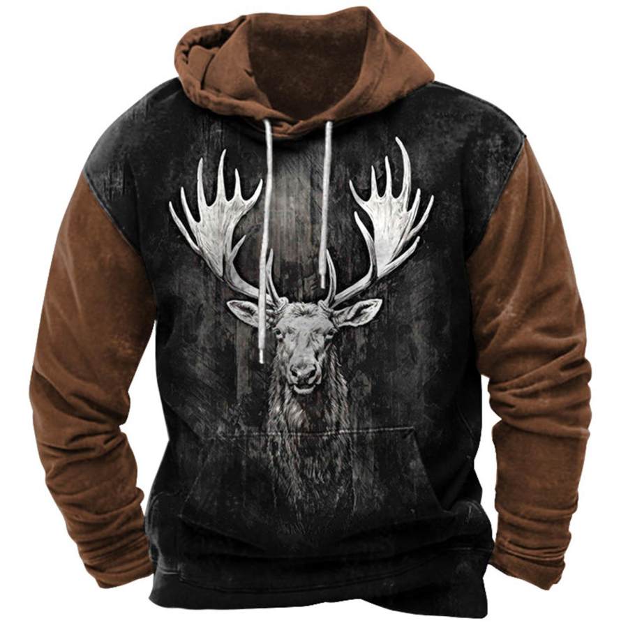 

Sweat à Capuche Pour Hommes Vintage Chasse élan Cerf Poche Imprimée Manches Longues Bloc De Couleurs Hauts Quotidiens