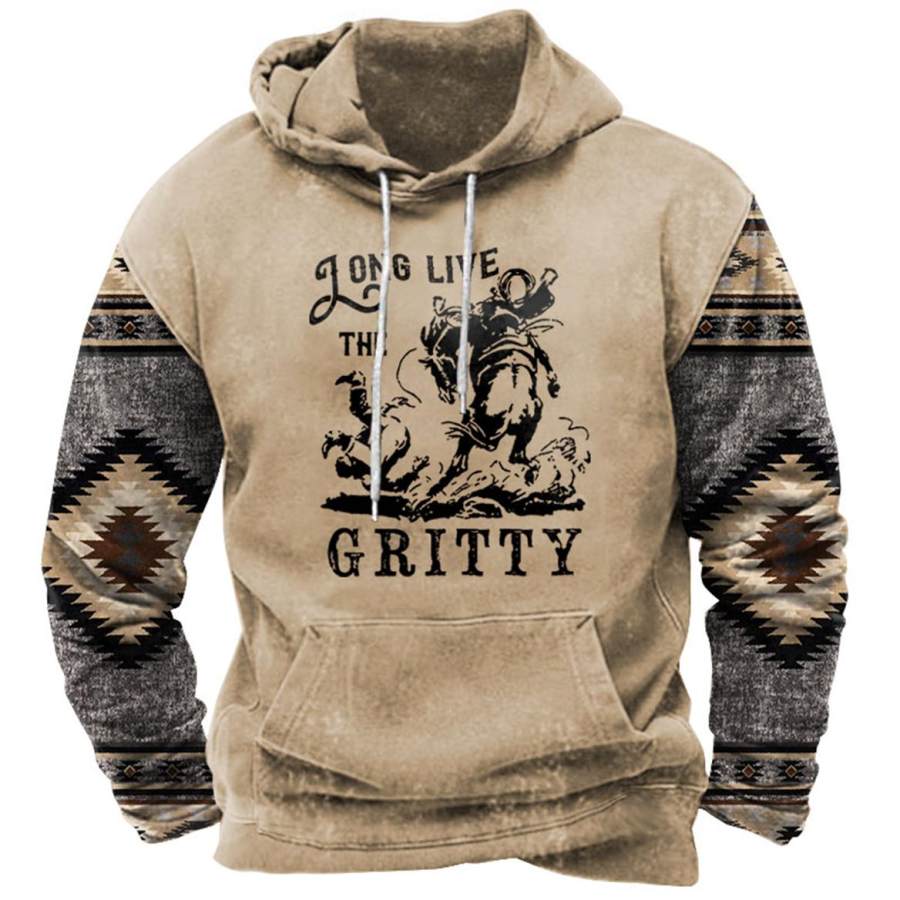 

Sudadera Con Capucha Para Hombre Western Cowboy Long Live The Gritty Vintage Aztec Pocket Manga Larga Tops Diarios