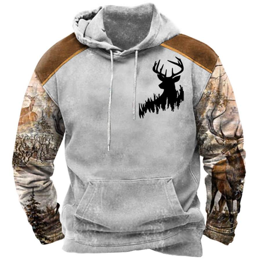

Sweat à Capuche Pour Hommes Vintage Chasse Cerf Poche Imprimée Manches Longues Hauts Quotidiens