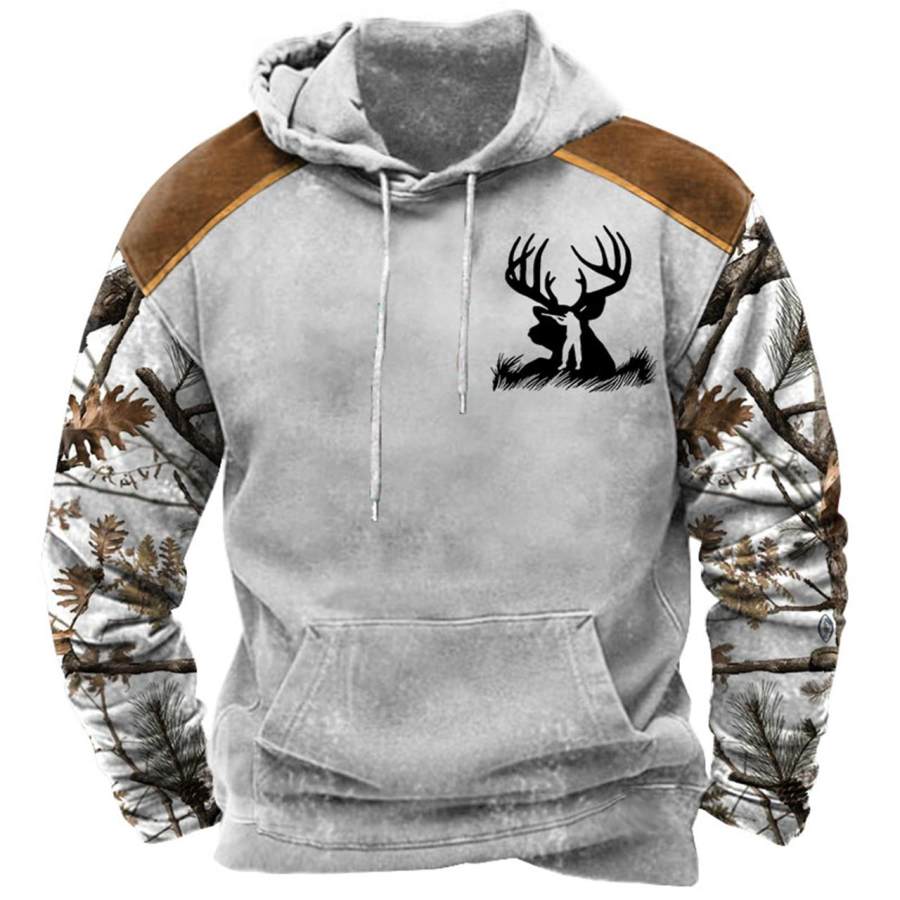 

Sweat à Capuche Pour Hommes Vintage Chasse Cerf Bois Poche Imprimée Manches Longues Hauts Quotidiens