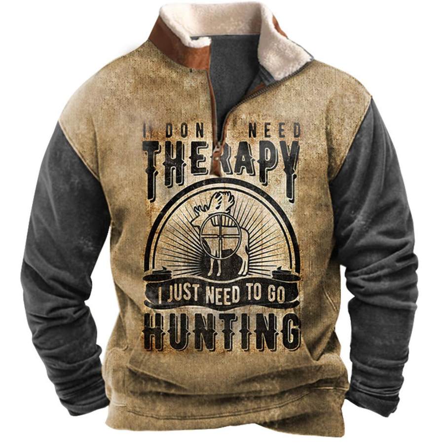 

Men's Sweatshirt Quarter Zip Deer Hunting Plush Collar Vintage Daily Tops