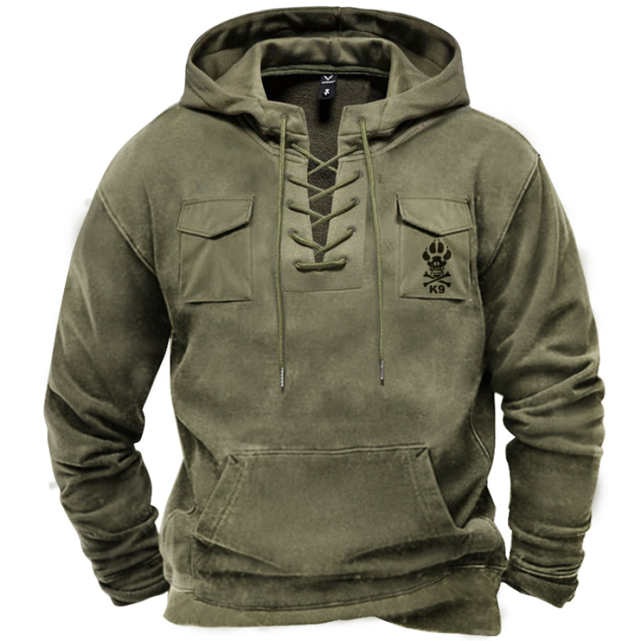 

K9 Military Dog Logo Sweat à Capuche Avec Cordon De Serrage Pour Homme - Pull Tactique Décontracté Multi-poches