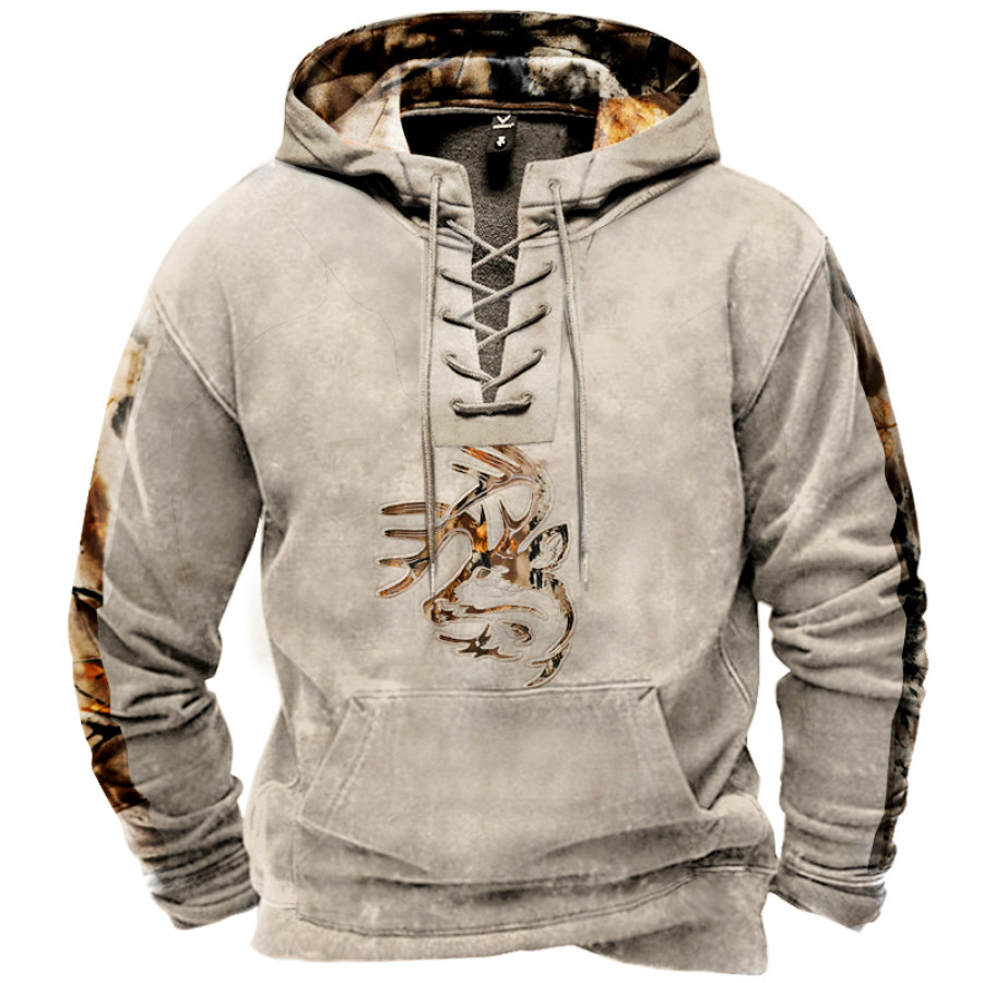 

Sweat-shirt à Capuche Avec Cordon De Serrage Pour Hommes Camouflage Chasse Cerf Imprimé Pull Tactique Décontracté