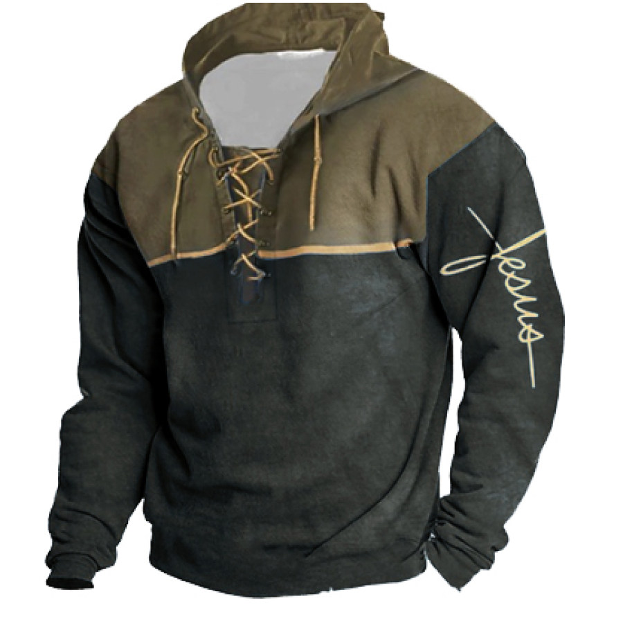 

Sweat-shirt à Col Montant Avec Cordon De Serrage Et Croix De Jésus Pour Hommes Sweat-shirt Tactique Rétro De Couleur Contrastée Pour L'extérieur