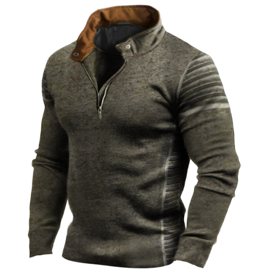 

Herren Retro Organ Print 1/4 Zip T-Shirt Outdoor Casual Langarm Pullover