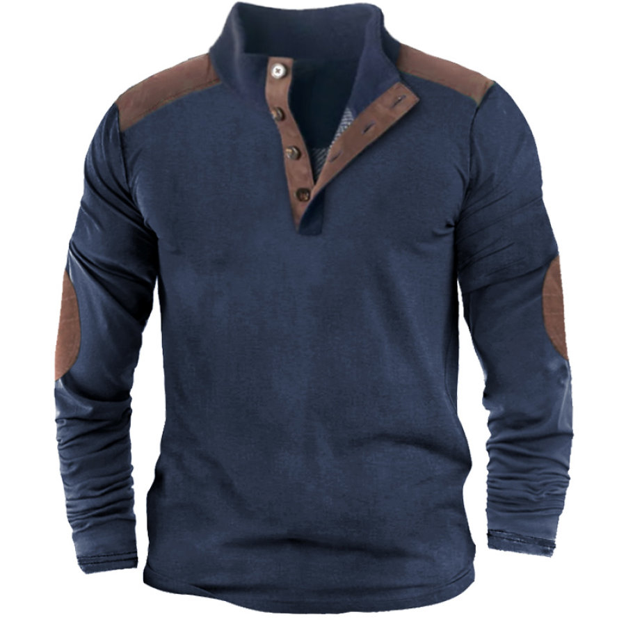 

Herren Retro-Farbblock-Henley-Outdoor-Langarm-T-Shirt