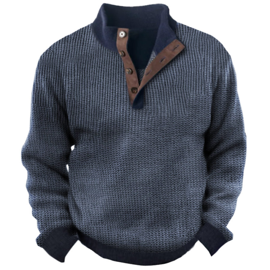 

Мужская винтажная вафельная толстовка Хенли с цветными блоками повседневный пуловер с длинными рукавами на открытом воздухе