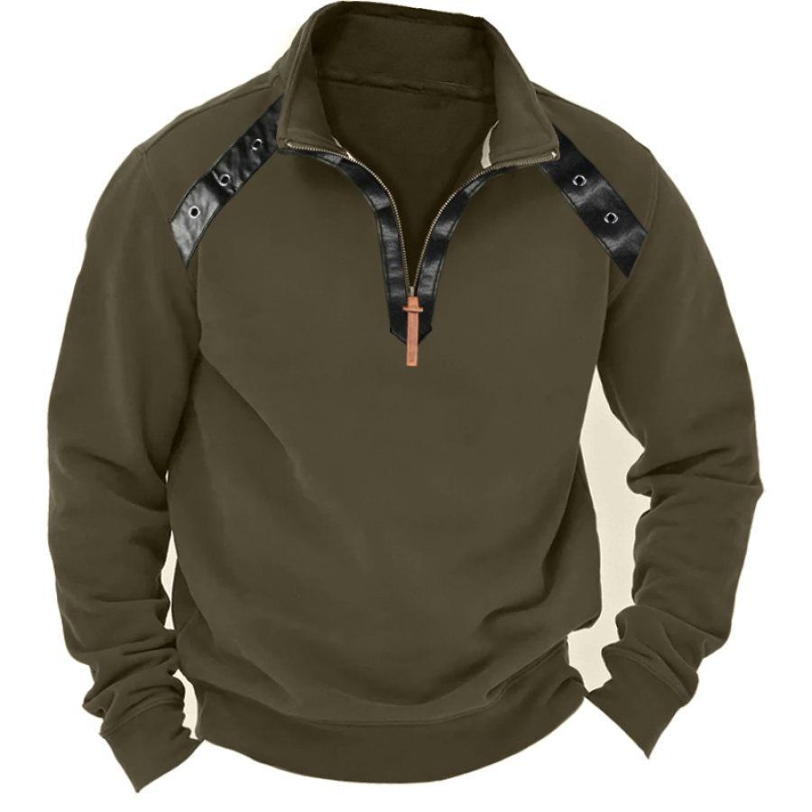 

Sweat-shirt D'extérieur à Fermeture éclair 1/4 Avec Patch En Cuir Pour Hommes