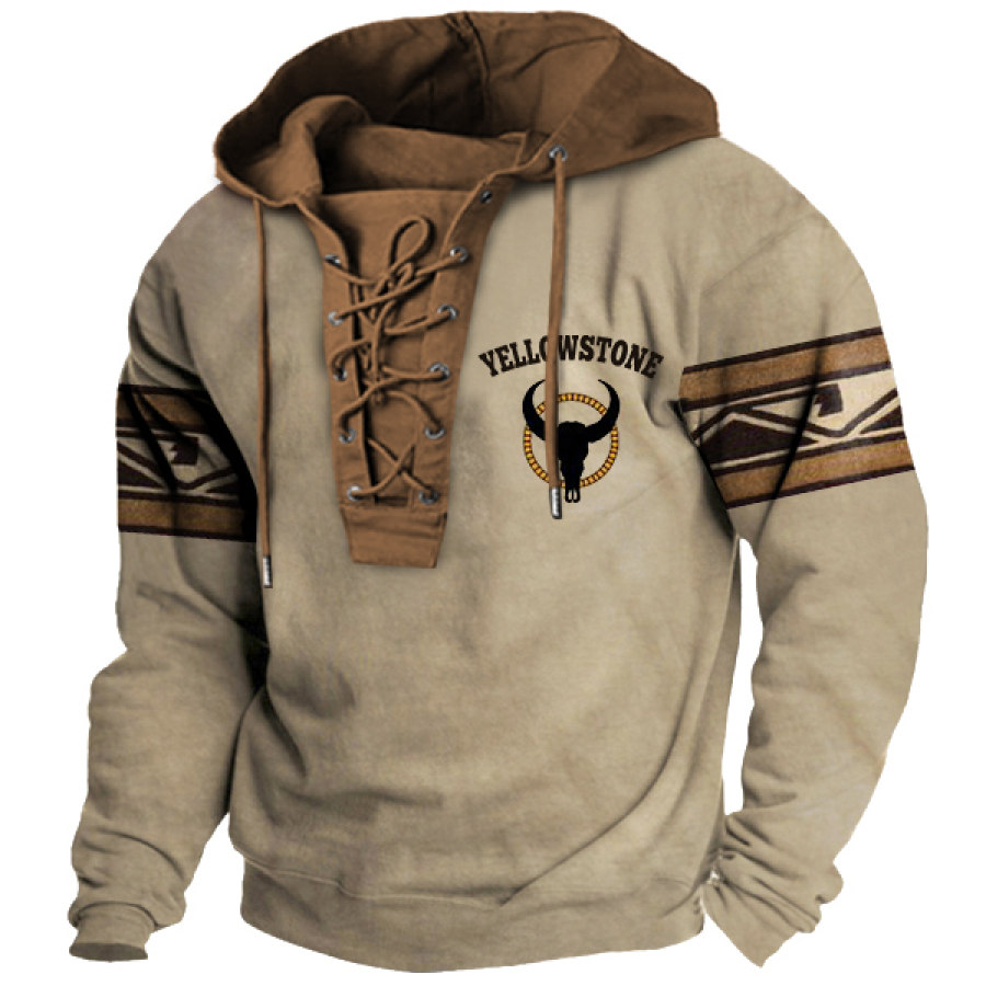 

Herren-Kapuzenpullover Mit Schnürung Vintage-Yellowstone-Azteken-Farbblock Langärmelig Für Den Täglichen Gebrauch Im Freien