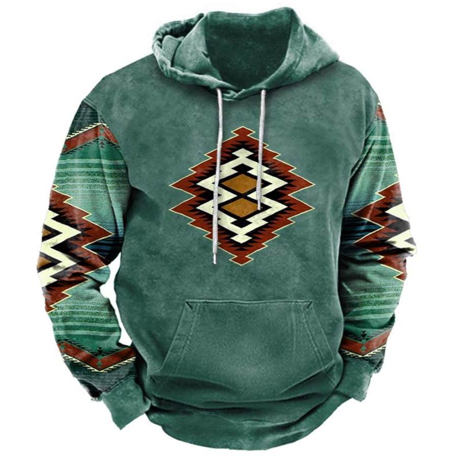 

Sudadera Con Capucha Para Hombre Estilo Vintage étnico Occidental Estampado Azteca Bolsillo Manga Larga Para Uso Diario