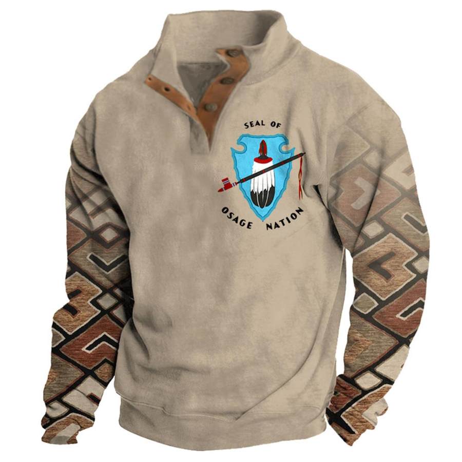 

Herren-Sweatshirt Osage Ethnic Aztec Stehkragen Knöpfe Vintage Daily Tops