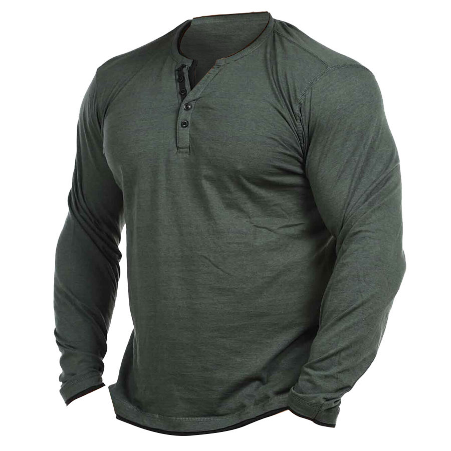 

Men's T-Shirt Long Sleeve Henley Vintage Color Block Outdoor Daily Tops