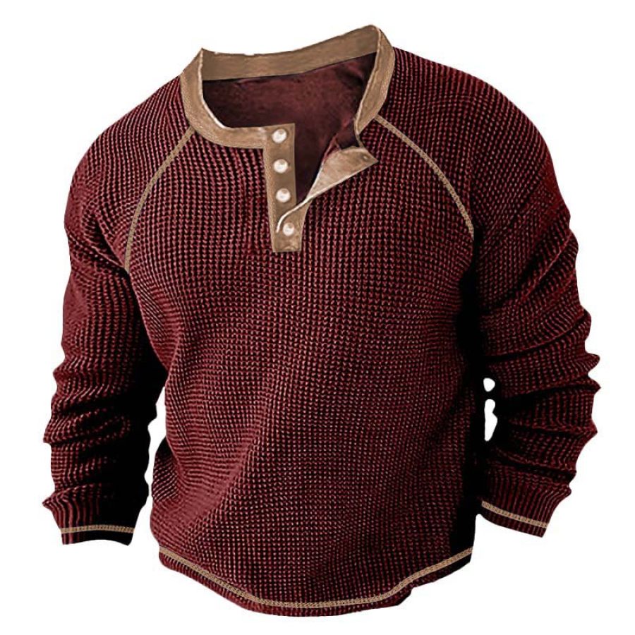 

Camiseta Para Hombre Henley Waffle Contraste Color Manga Larga Tops Diarios Al Aire Libre