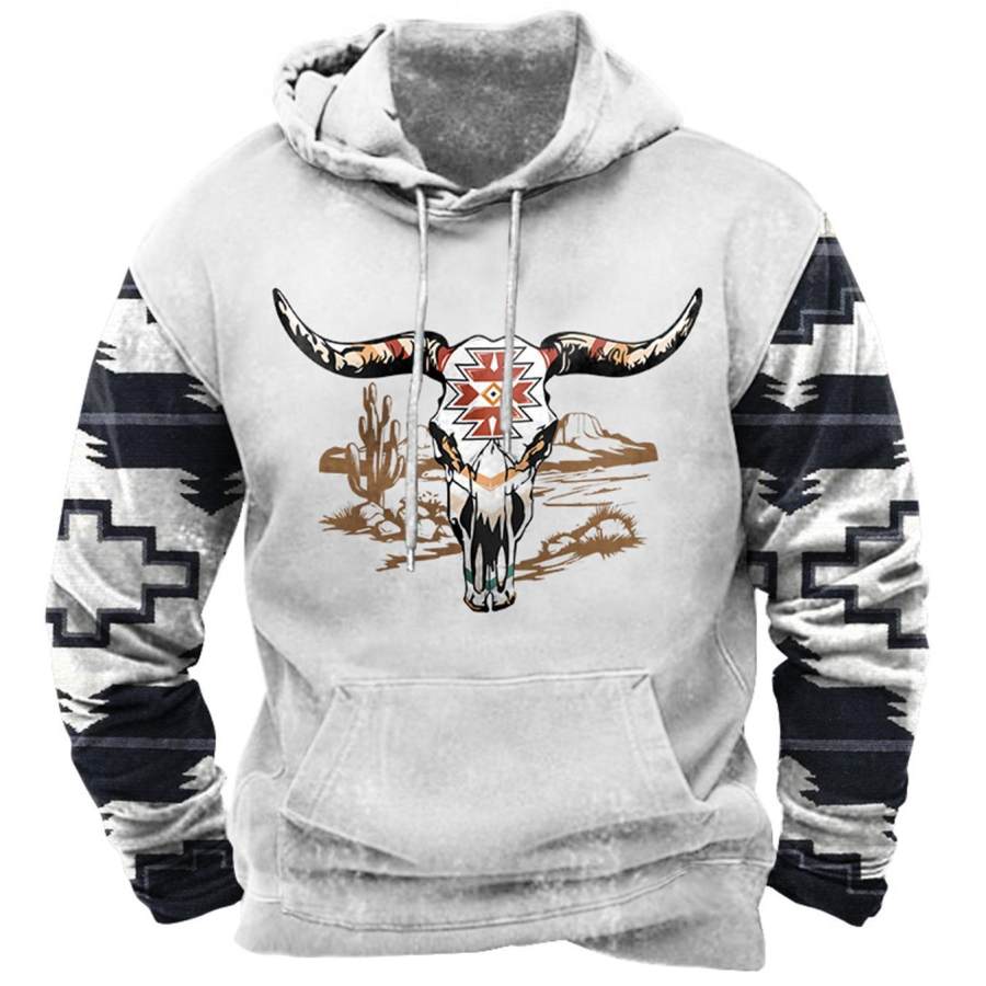 

Sudadera Con Capucha Para Hombre Estilo Vintage Azteca Occidental Con Estampado De Calavera Bolsillo Manga Larga Para Uso Diario