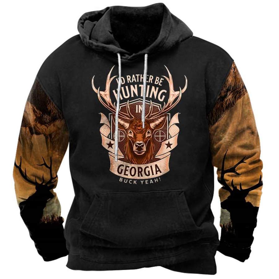 

Sweat à Capuche Pour Hommes Vintage Je Préfère Chasser Le Cerf Poche Imprimée Manches Longues Hauts Quotidiens