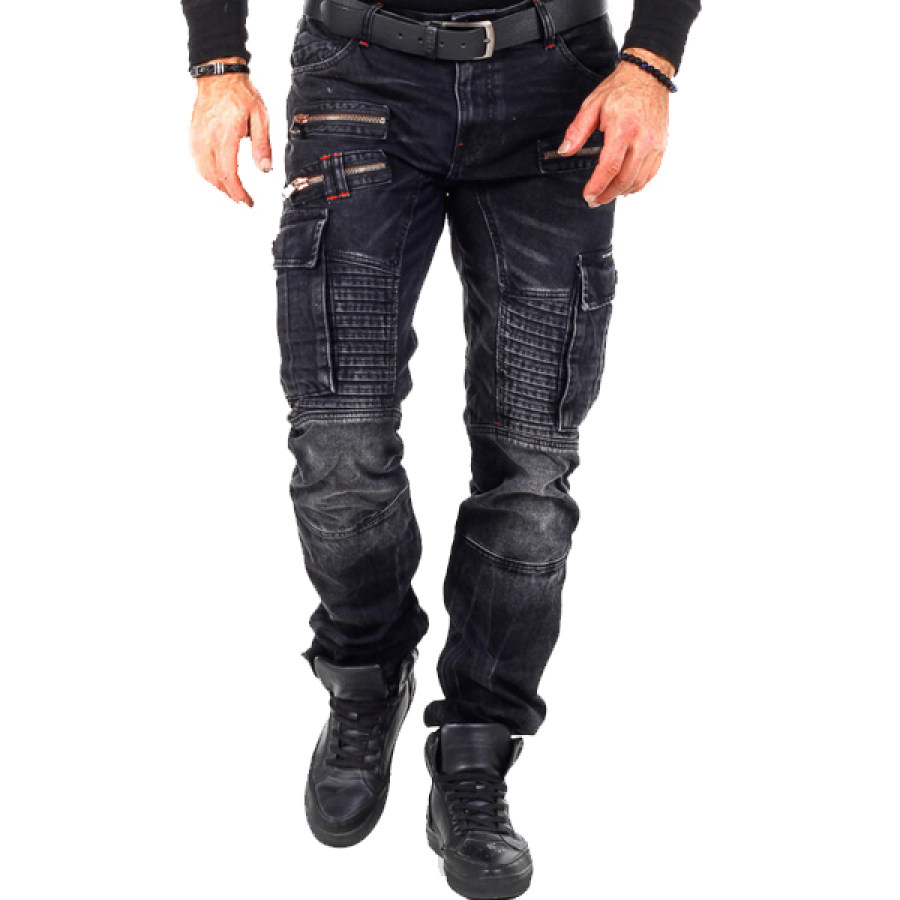 

Pantalones Vaqueros Rectos Para Hombre Pantalones De Motocicleta Con Diseño De Cremallera Múltiple Informal Al Aire Libre