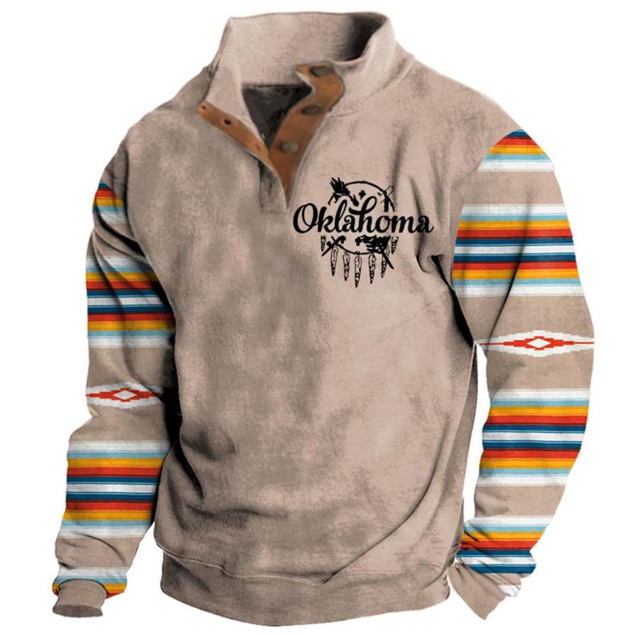 

Sudadera Para Hombre Oklahoma Western Étnica Azteca Cuello Alto Botones Vintage Diario Tops