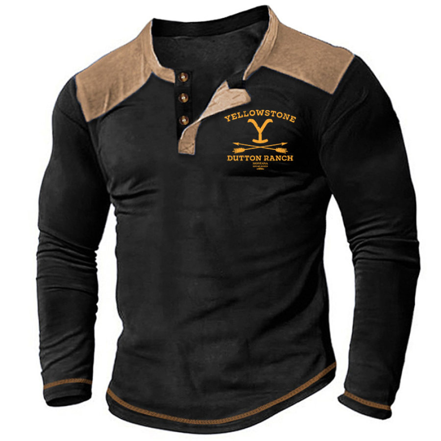 

Men's T-Shirt Henley Yellowstone Dutton Ranch Contrast Color Long Sleeve Outdoor Daily Tops