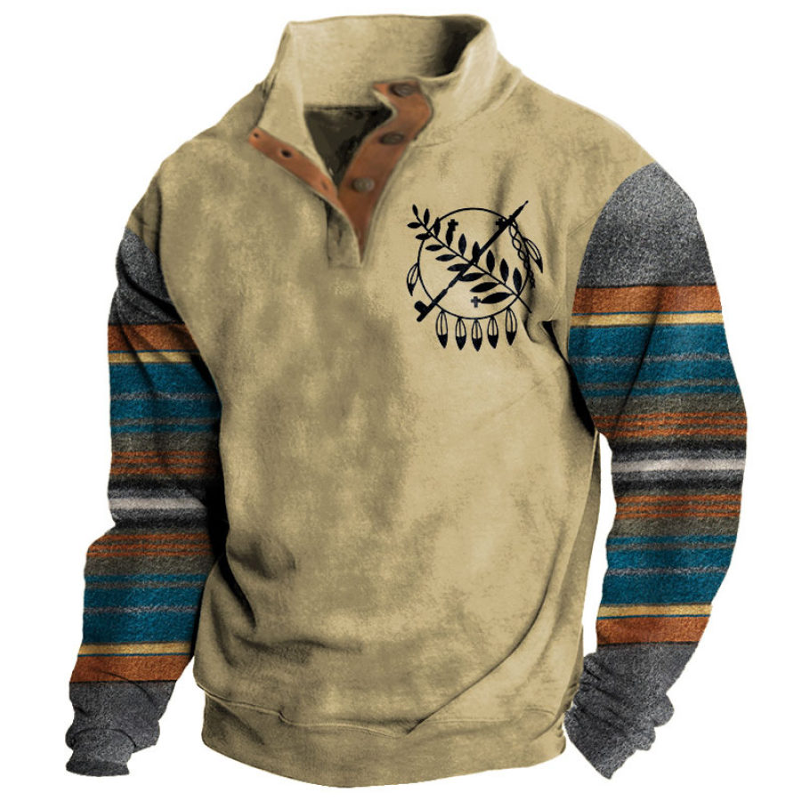 

Sweat Homme Osage Shield Oklahoma Western Ethnique Aztèque Col Montant Boutons Vintage Quotidien Hauts