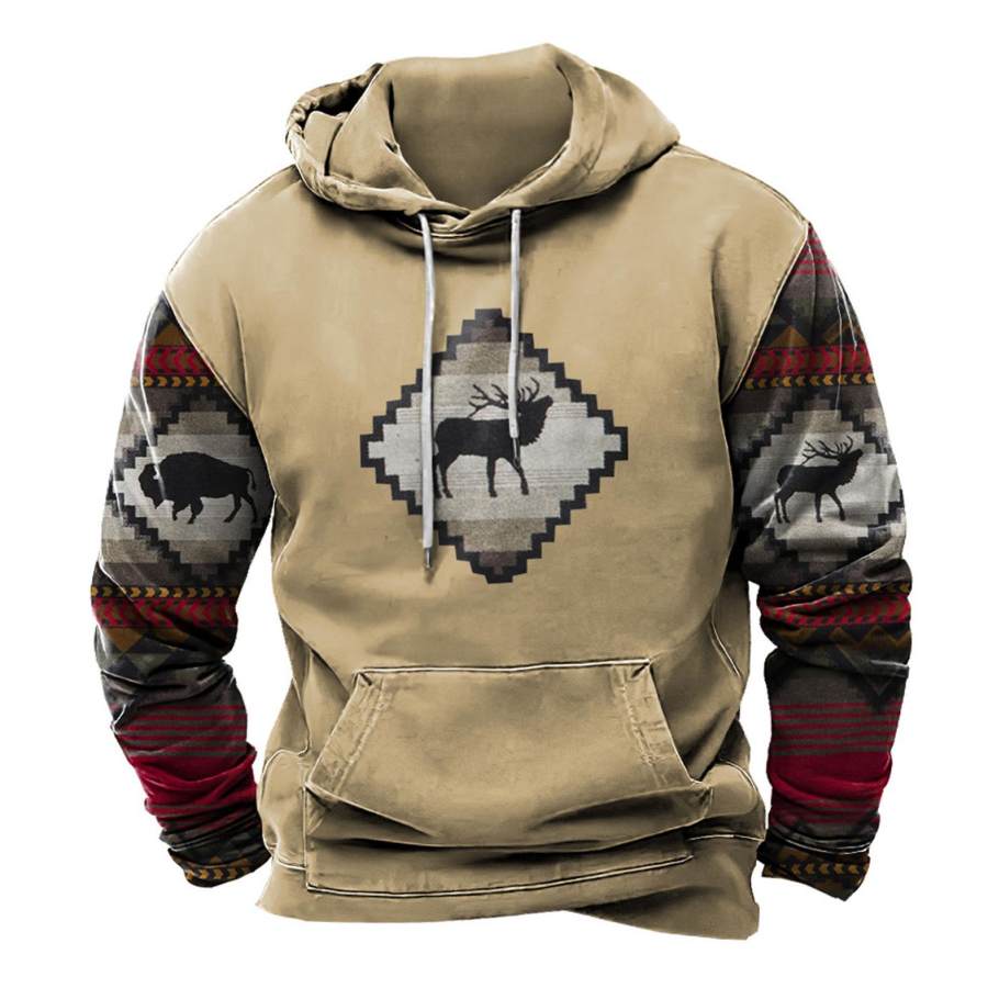 

Sudadera Con Capucha Para Hombre Estilo Vintage Con Estampado étnico Azteca De Alce Occidental Con Bolsillo Y Manga Larga Para Uso Diario