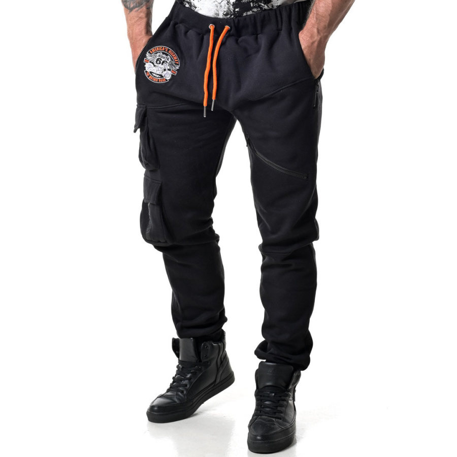 

Pantalones De Chándal Casuales Con Múltiples Bolsillos Y Estampados Para Motocicleta Al Aire Libre Route 66 Para Hombre